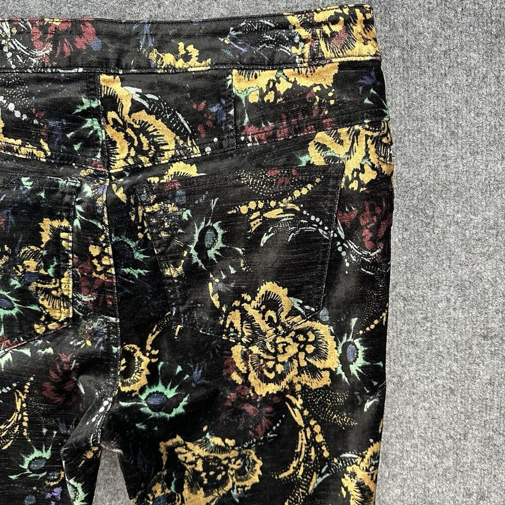 Free People Velvet Skinny Pant 12 Black Floral Print Retro Zip Pockets Mid Rise - Picture 7 of 14